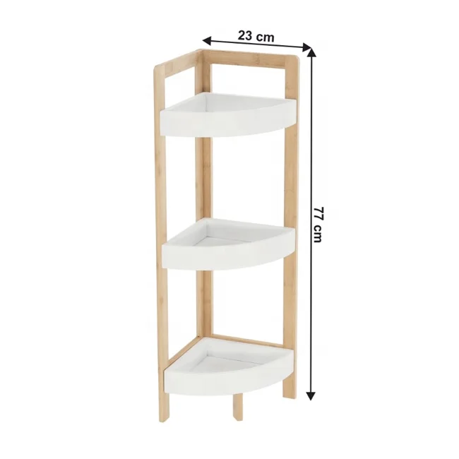 ZB BSCI Factory Bamboo 3 Tier Corner Shelf 3 Tier Freestanding Corner Shelf Rack Storage Caddy Organizer Bathroom