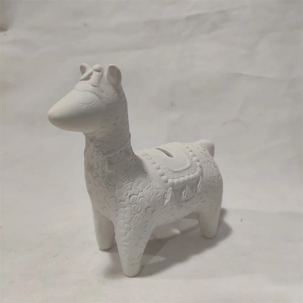 Hot Sale Cute White Alpaca Ceramic Money Box DIY Paint Ready Blank unpainted Animal Figures for Kids Money Saving Coin Bank