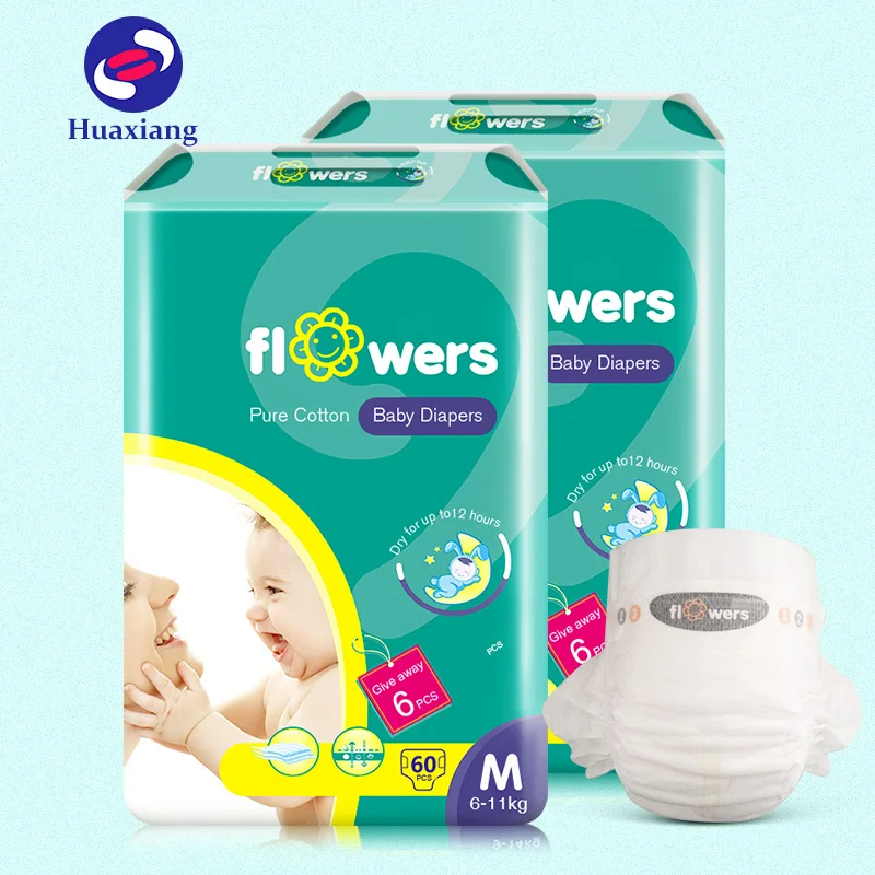 OEM Disposable Infant Cotton Breathable Nappies Baby Diaper Printed 20 FT Container Color PE Bag / Paper Box Strong Magic Tapes