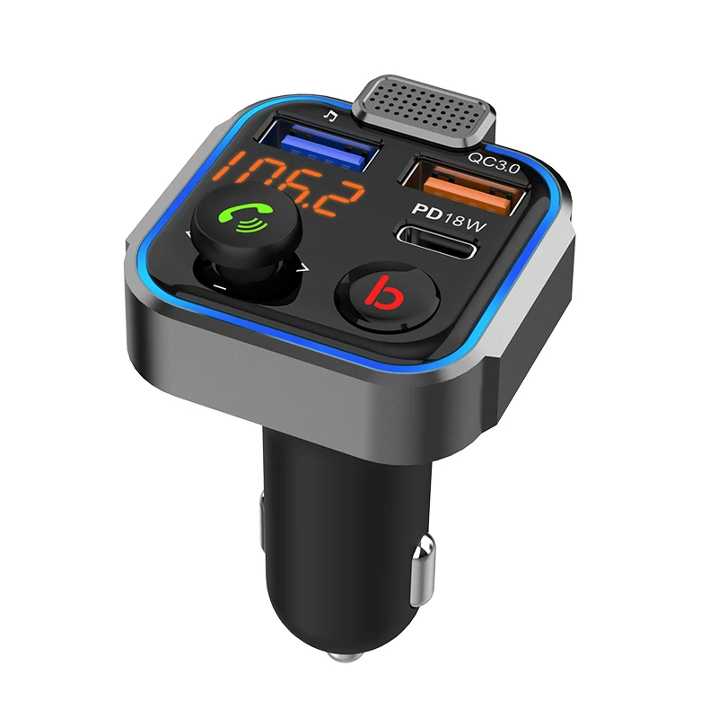 Colorful LED breathing light blue tooth car mp3 player PD And QC3.0 Quick Charge blue tooth car kit  fm transmitters