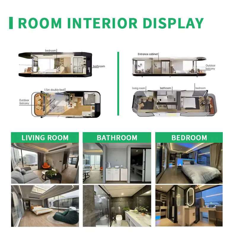 Newly Designed luxus Space capsule camping house Prefab Houses Expandable villa Mobile Home tiny house boat for Resort Camper