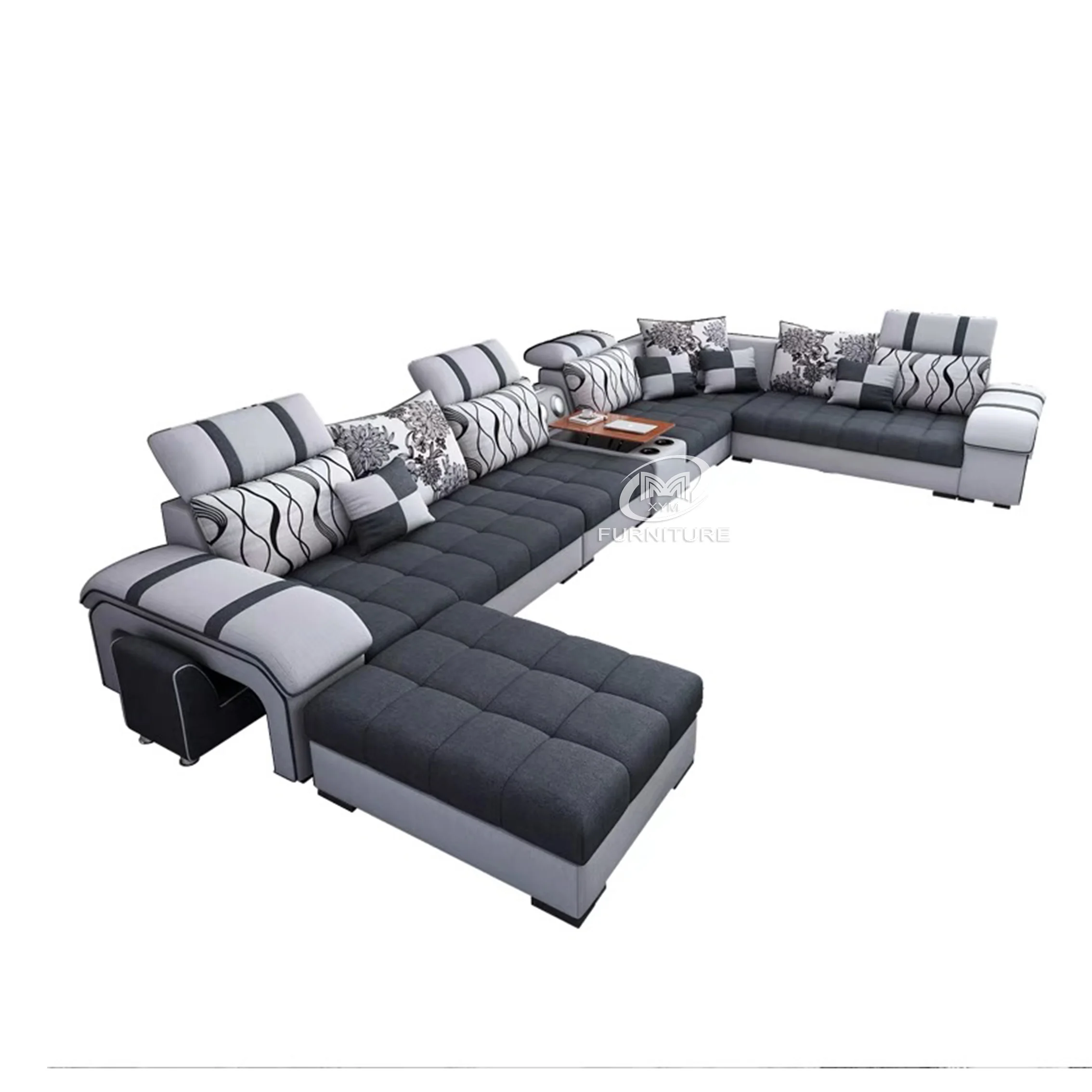 
Contemporary Luxury Lounge Modern Design Bed Fabric Living Room Furniture Large Grey U Shaped Couch Corner Sectional Sofa Bed 