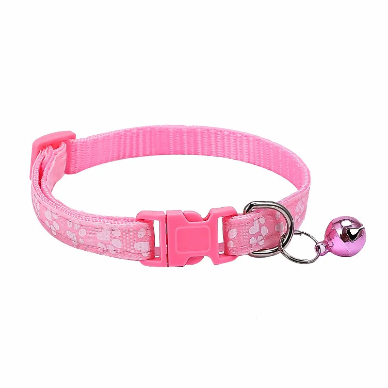 Wholesale Multi Colors Adjustable Puppy Pet Paw Print Cat Bell Collar Nylon Collar With Bells