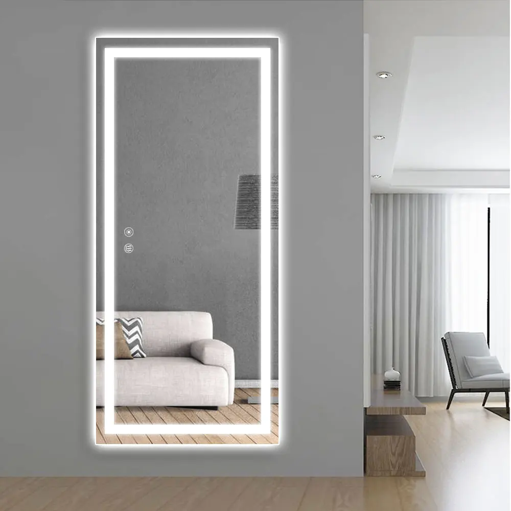 Salon Led Full Length Rectangle Lighted Mirror Dimmable Wall Mounted With Anti Fog LED Light Dressing