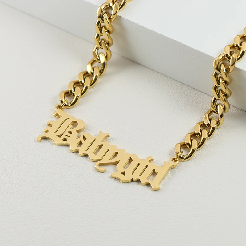 Babygirl Necklace Stainless Steel 18k Gold Plated Jewelry 7mm Wide Cuban Link Chain With Custom Name Necklace For Men Women