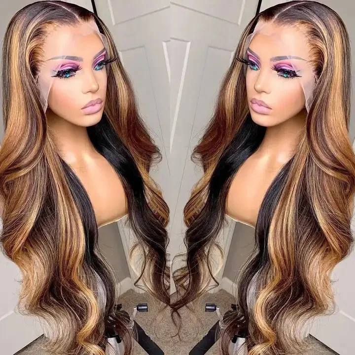 Highlight Color HD Full Lace Human Hair Wigs For Black Women Wholesale Brazilian Virgin Hair HD Lace Front Wig With Baby Hair