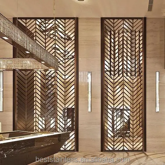 Movable floor to ceiling garden fireplace balcony living privacy stainless steel doors partition wall room dividers screens