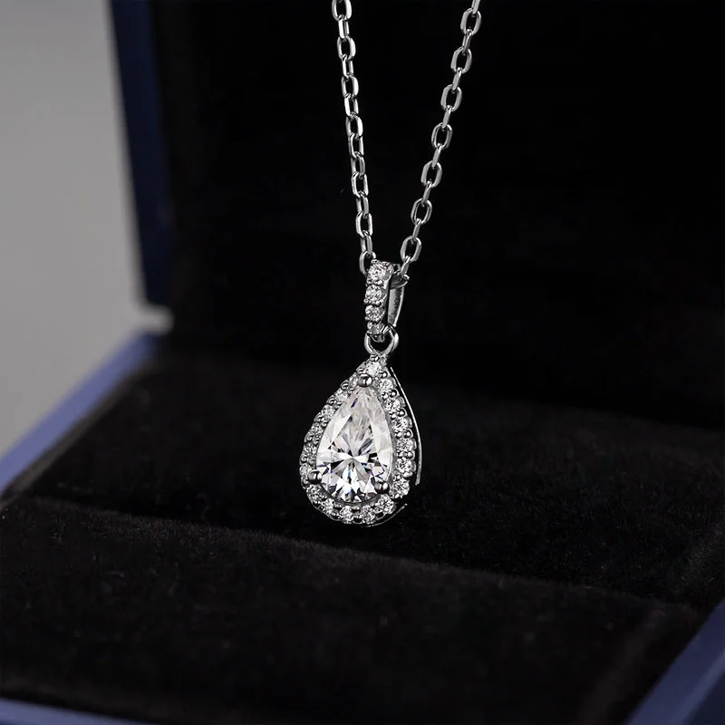 HL06T Abiding Wholesale Pear Cut 1 CT DEF Moissanite Halo 925 Silver Women 3 Pieces Jewelry Set With Gra Certificate