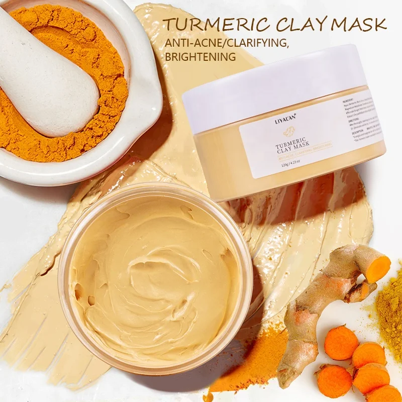 
New Arrivals 2021 Beauty Tumeric Skin Care Natural Betonite Mud Vitamine C Anti-acne Blackhead Turmeric Face Clay Mask 