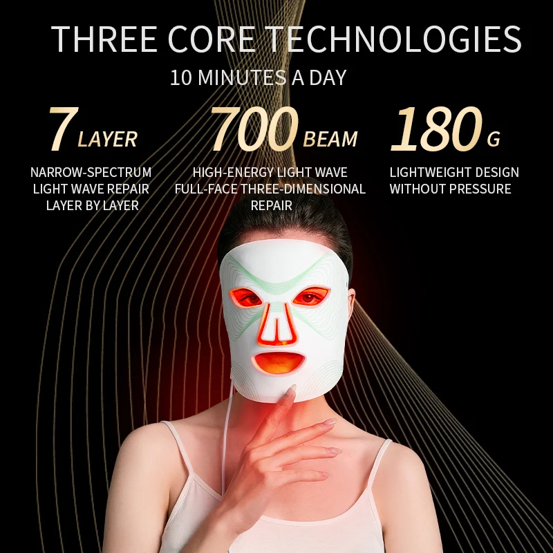 Silicone Face Skin Care Light Therapy Mask 7 Color Photon LED Facial Silicone Mask Beauty PDT Acne Scar Treatment Mask