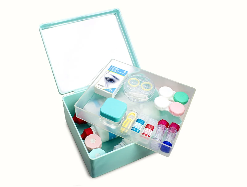 Newly designed hot-selling color cosmetics large storage box with mirror storage contact lens case cosmetics