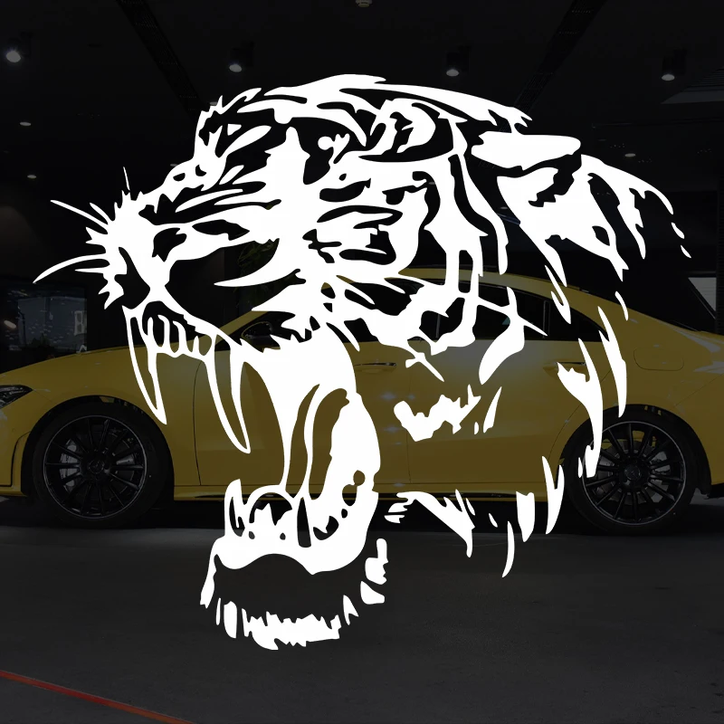 TIGER Head Hood 3D Reflective Car and Motorcycle Side Stickers Black/White/Laser Steller Colors Plastic and Film Material