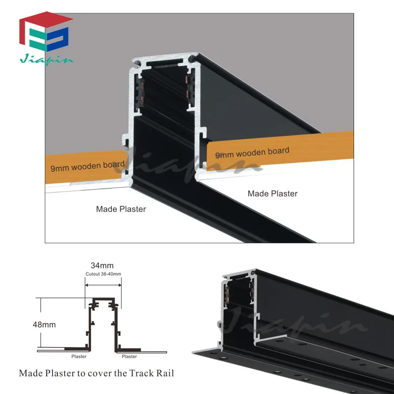 1M 2M 3M magnetic track light Frameless embedded wooden board  plaster 20mm magnetic track rail
