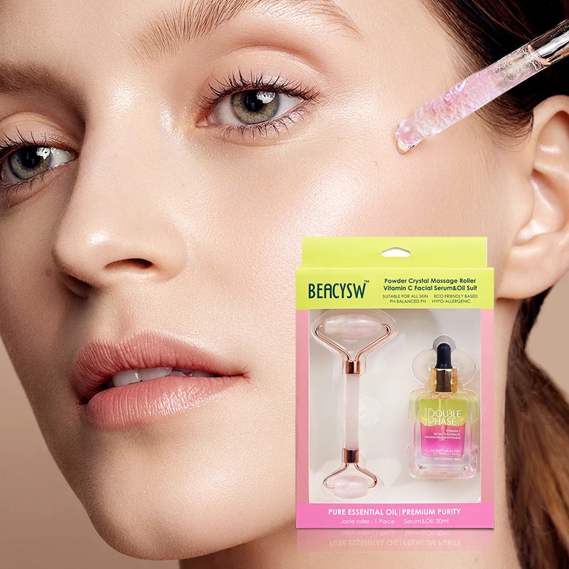 Two phase serum plus essence facial repare serum with jade roller