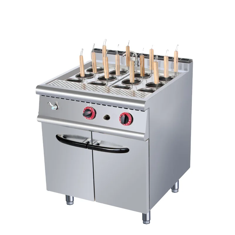 Commercial Catering Restaurant Freestanding Installation Snack Food Noodle Pasta Cooker Gas Cooking Range with cabinet