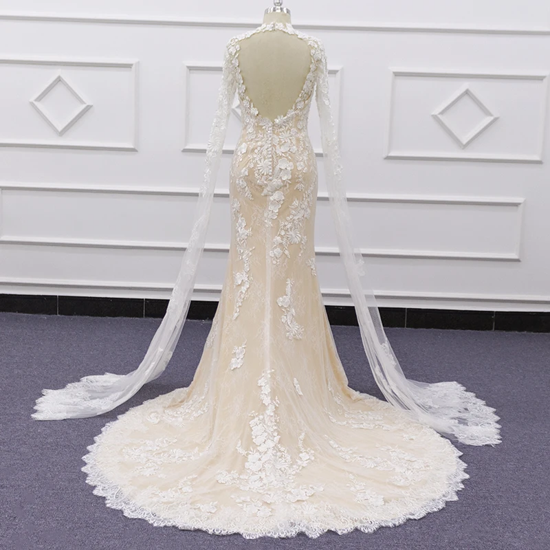 Eslieb SJ278 Scoop Arabic Mermaid Wedding Dresses Long Sleeves Applique Middle East Bridal Wedding Gowns Bride Dresses