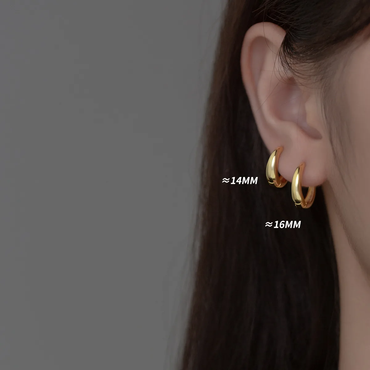 Daidan Gold Plated Hoop Earrings 18K High Polished Plain Silver Woman Clip On Hoop Wide Hoop Huggies Earrings