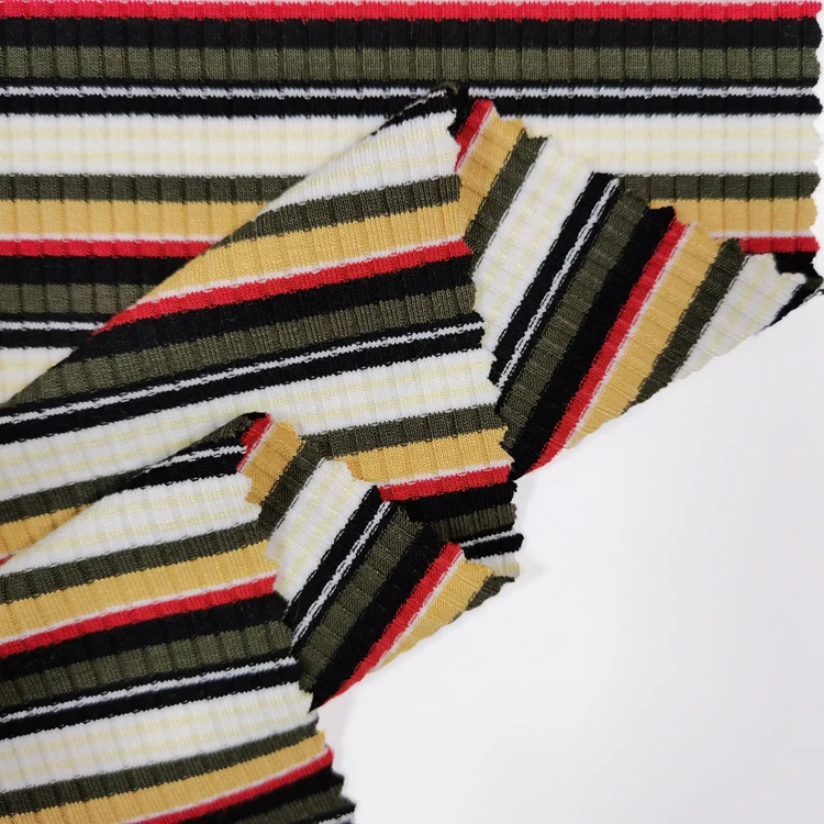 Hot Sale Rayon Polyester Spandex Stripe Yarn Dyed Rib Fabric Fashion Woman 250gsm Knit Fabric for Dress