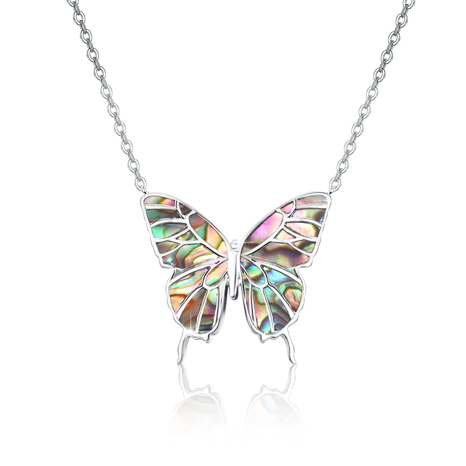 YFN Jewelry 925 Sterling Silver Abalone Shell Butterfly Pendant Necklace for Women