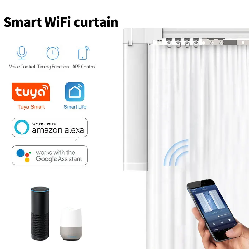 Smart wifi curtain motor tuya smart life  work with alexa ,Googlehome with remote  Customized Electric Curtain track smart home
