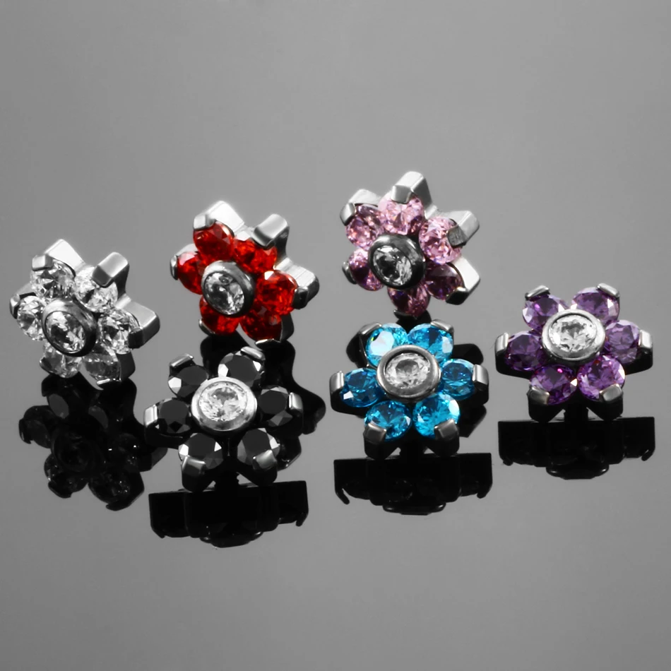 G23 Titanium Flower Crystal Dermal Anchor Top Micro Dermal Anchor Piercings Skin Diver Surface Piercing Sex Body Jewelry