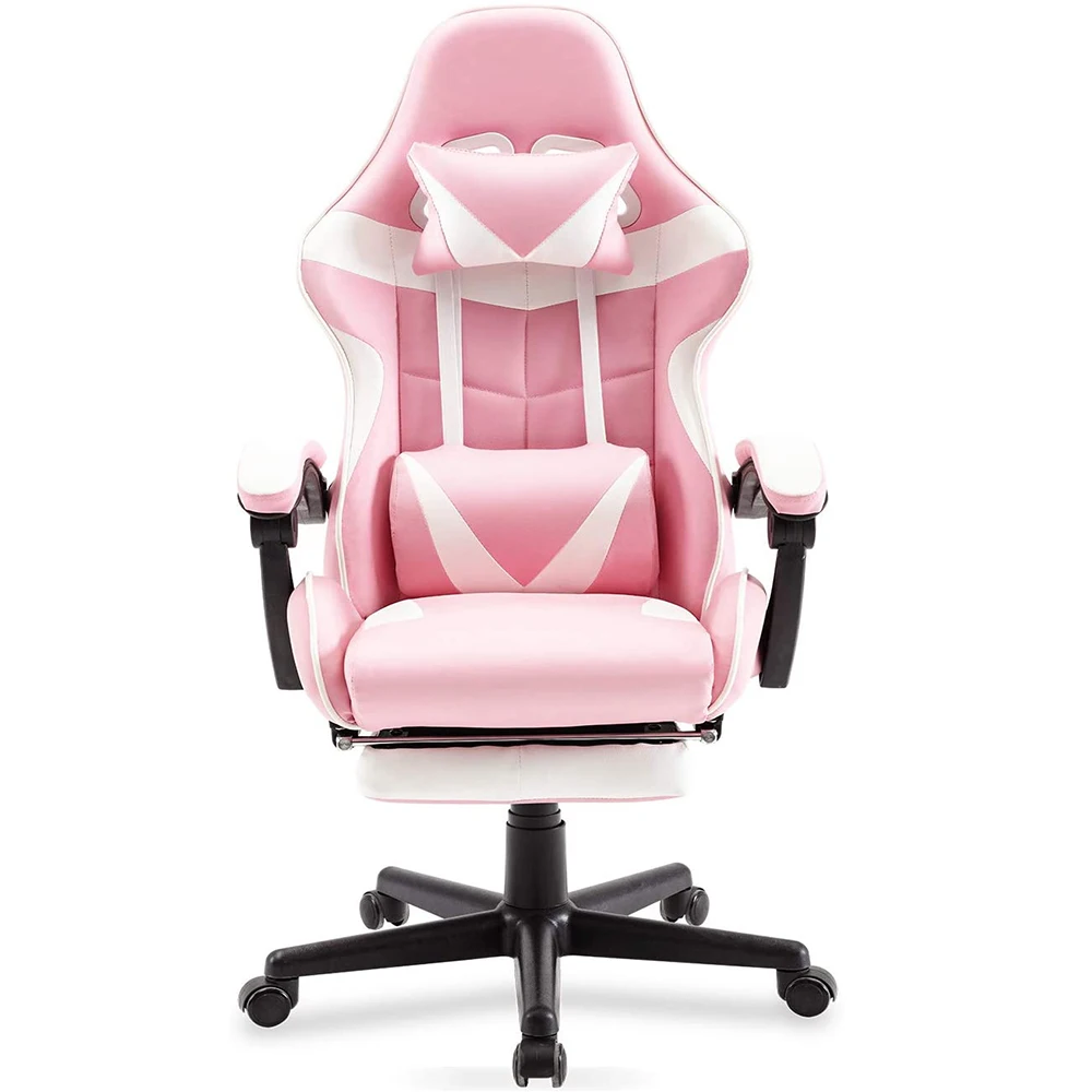  Милый розовый игровой стул silla с подставкой для ног
