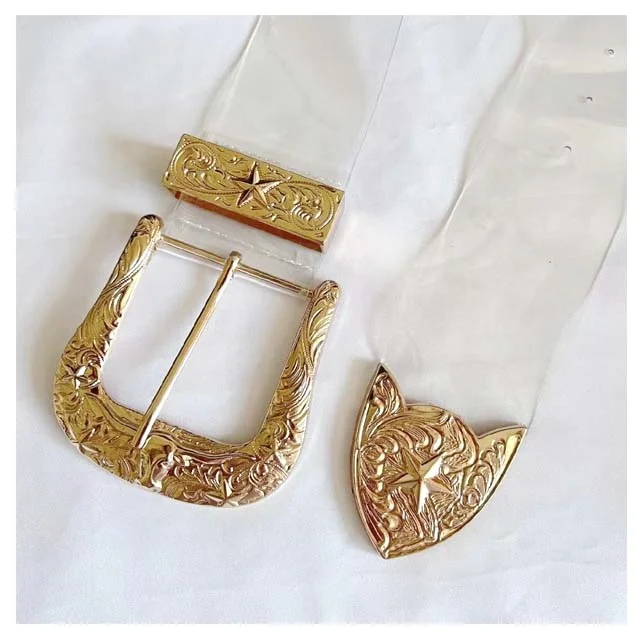 6cm Wide Luxury Belts for Ladies Western Buckle Belts in 3 sets in Gold Color with Transparent Material Nice  Popular Design
