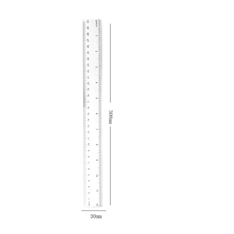 Plastic Scale Ruler 30cm Ruler Actual Size Transparent Clear Custom Logo School Student Teaching Ruler