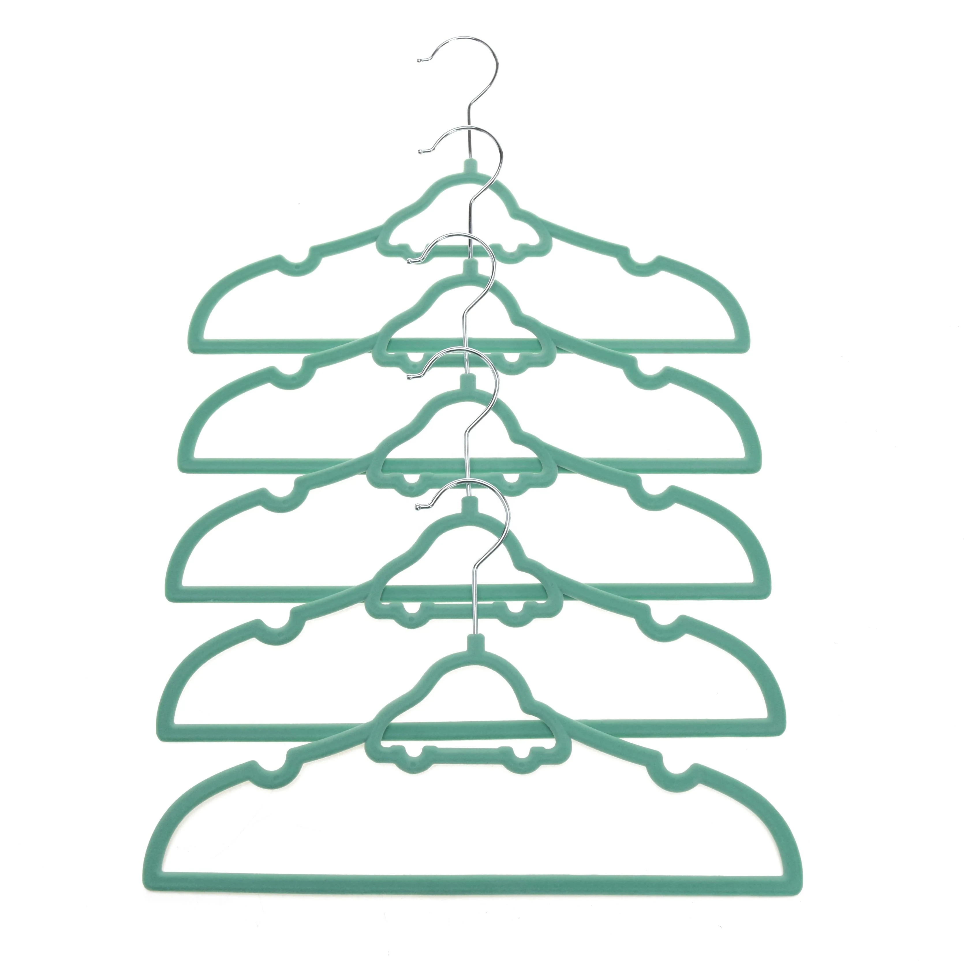 Household small kids clothes hanger save space premium green car shape non slip velvet hanger for boy