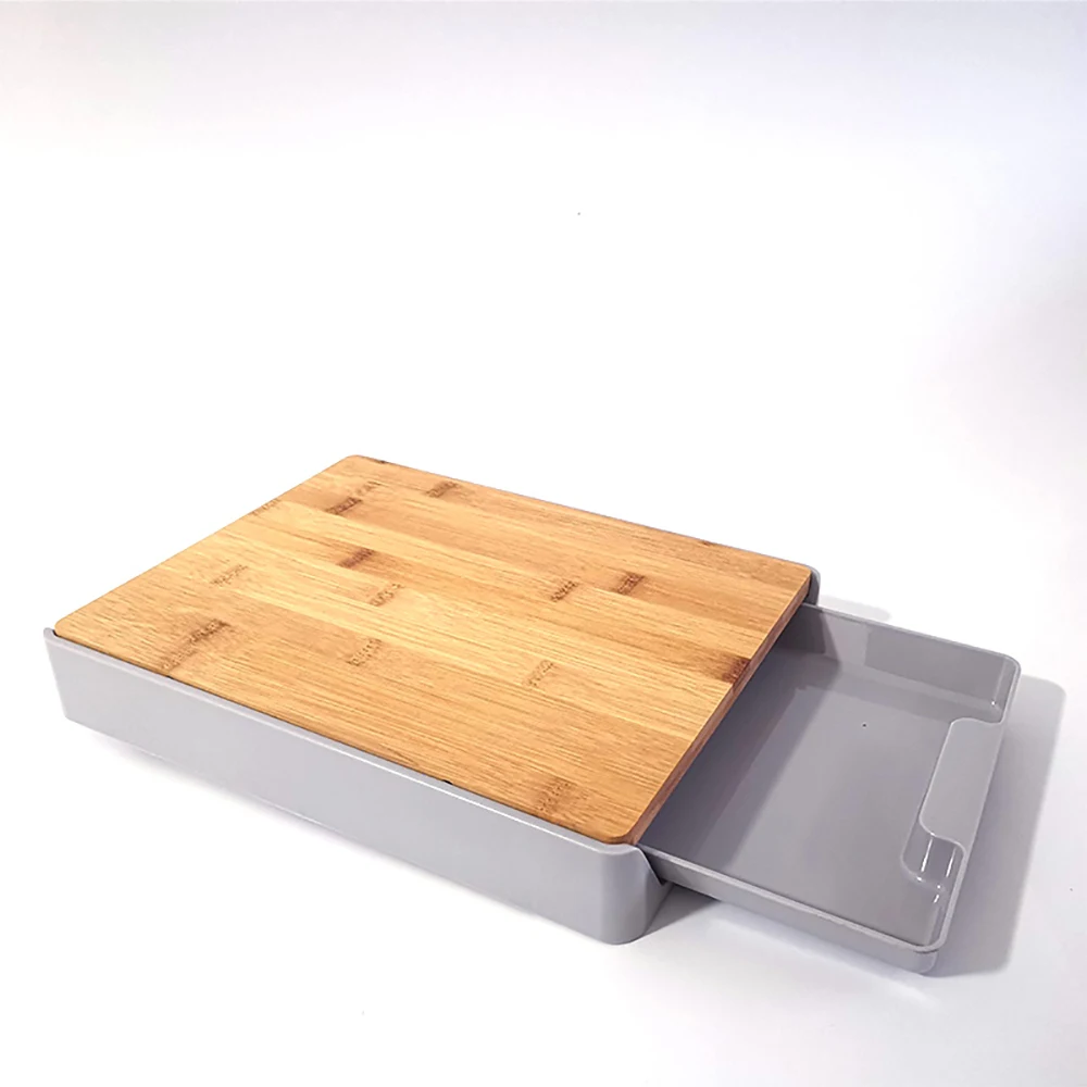 Simplish Bamboo Cutting Board Set with Storage Tray Drawer Multi-use Bamboo Chopping Board/Cutting Block for Kitchen Serving