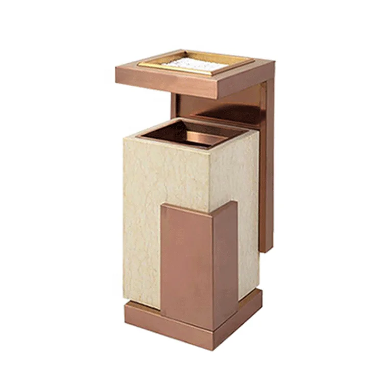 Marble Metal Trash Bin With Ashtray For Luxury Hotel Elevator Lobby Hall