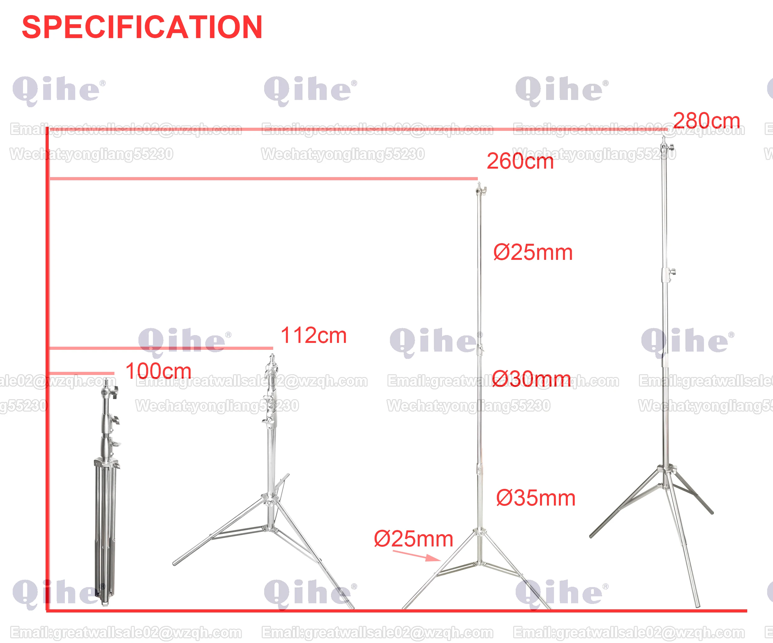 2.8m Stainless Steel Light Stand,Tu be Dia.35/30/25mm,Max Load 8KG