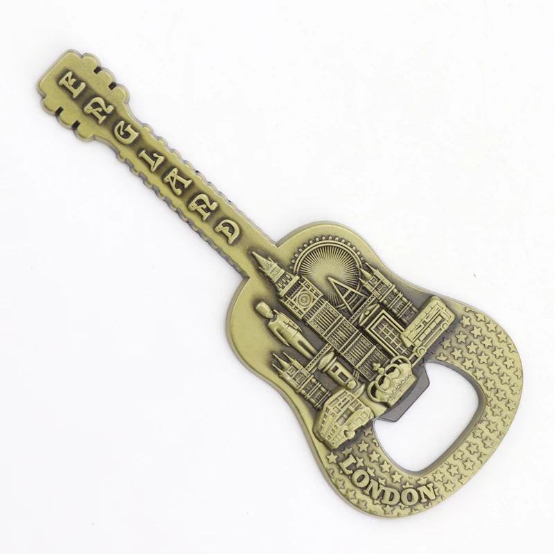 Wholesale Custom Logo Design Enamel Souvenir Keychain Guitar Shape Metal Beer Bottle Opener Keychain
