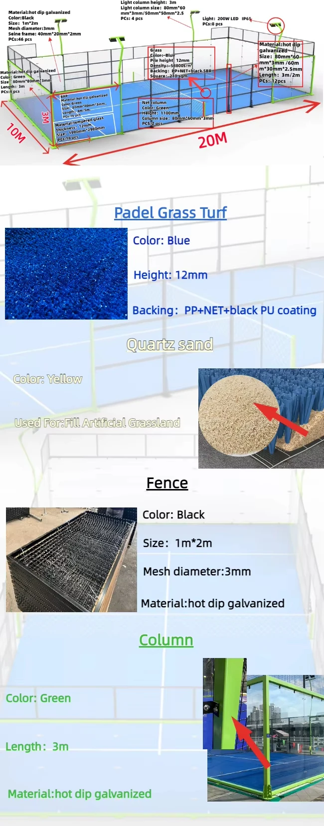 LDK Sports Equipment Professional Hot Dip Galvanized Padel Tennis Court Outdoor Panoramic Paddle Court with Roof