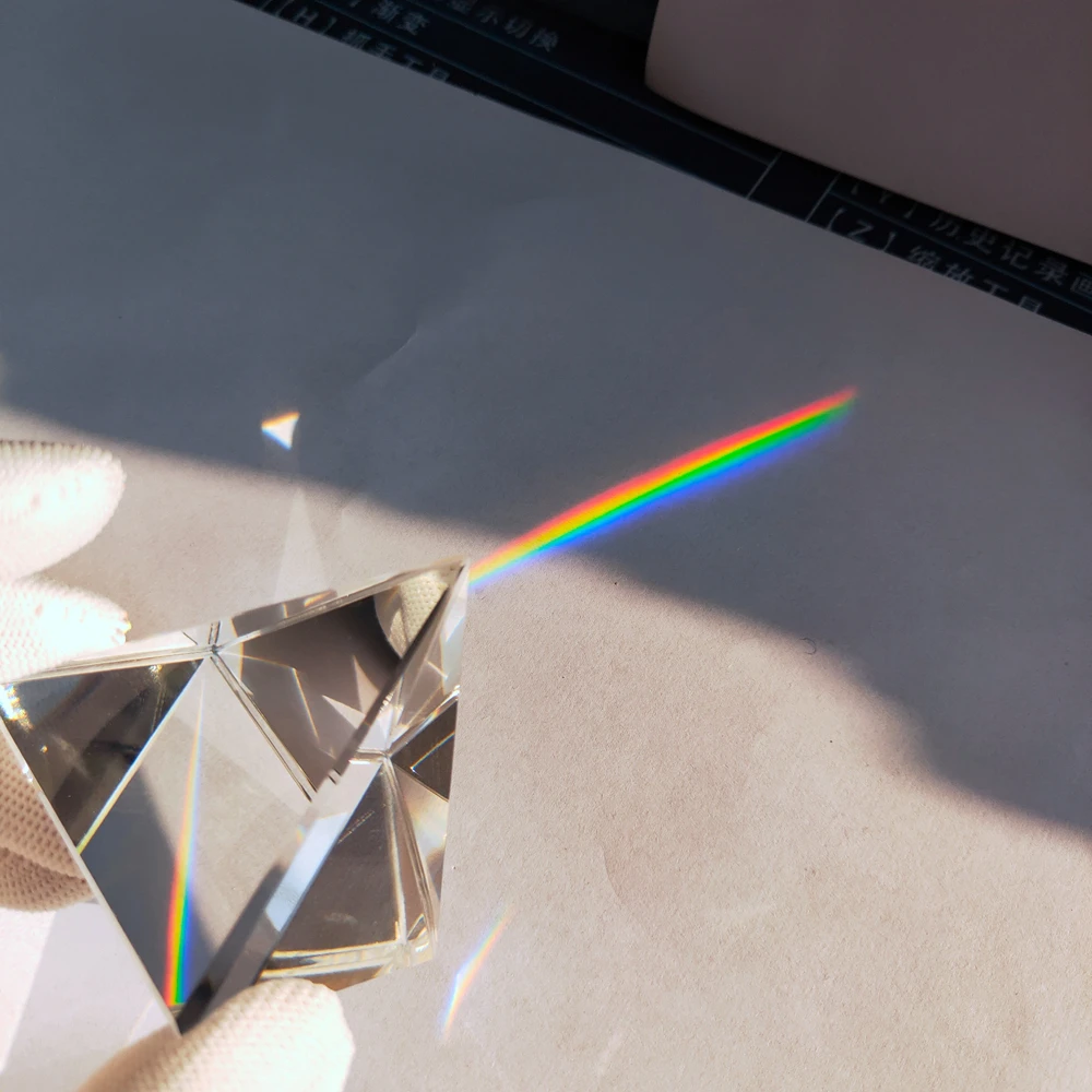 Hot sale 40mm pyramid polygonal prism physical optics color refraction prism high-quality pyramid crystal glass prism