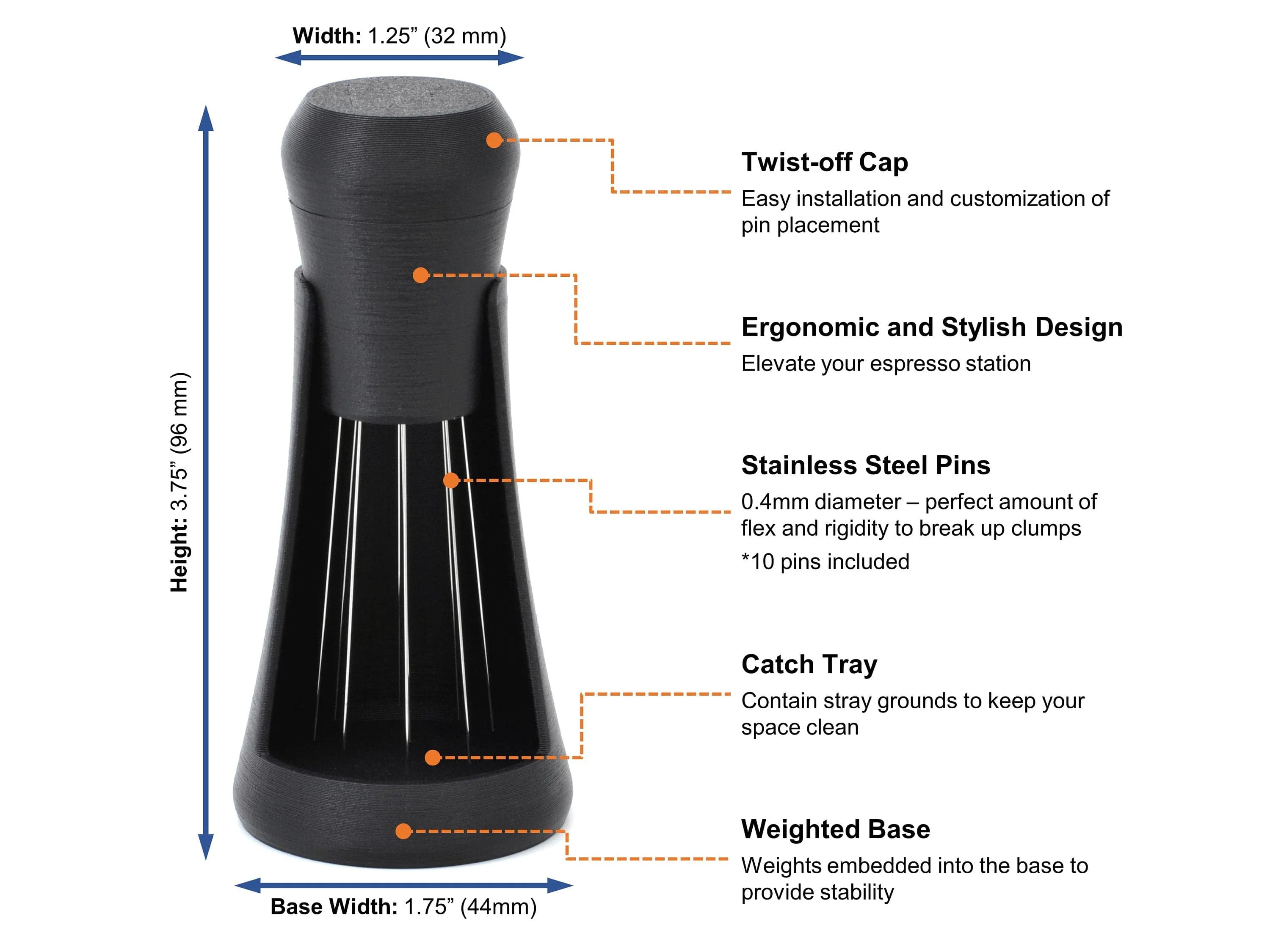 0.2mm 0.4mm 0.6mm 8 Needles Ground Coffee Stirrer Plastic WDT Tool with Stand