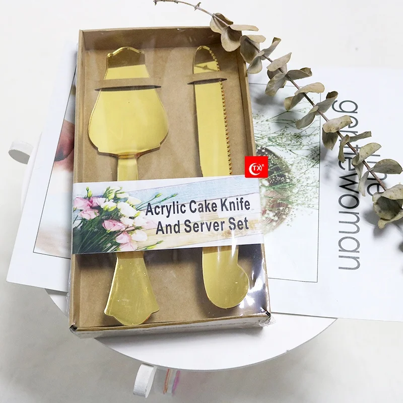 
TX Gold Mirror 3mm Cake Knife and Pie Server for Party 2 Pieces Wedding Cake Knife and Server Set cake accessories 