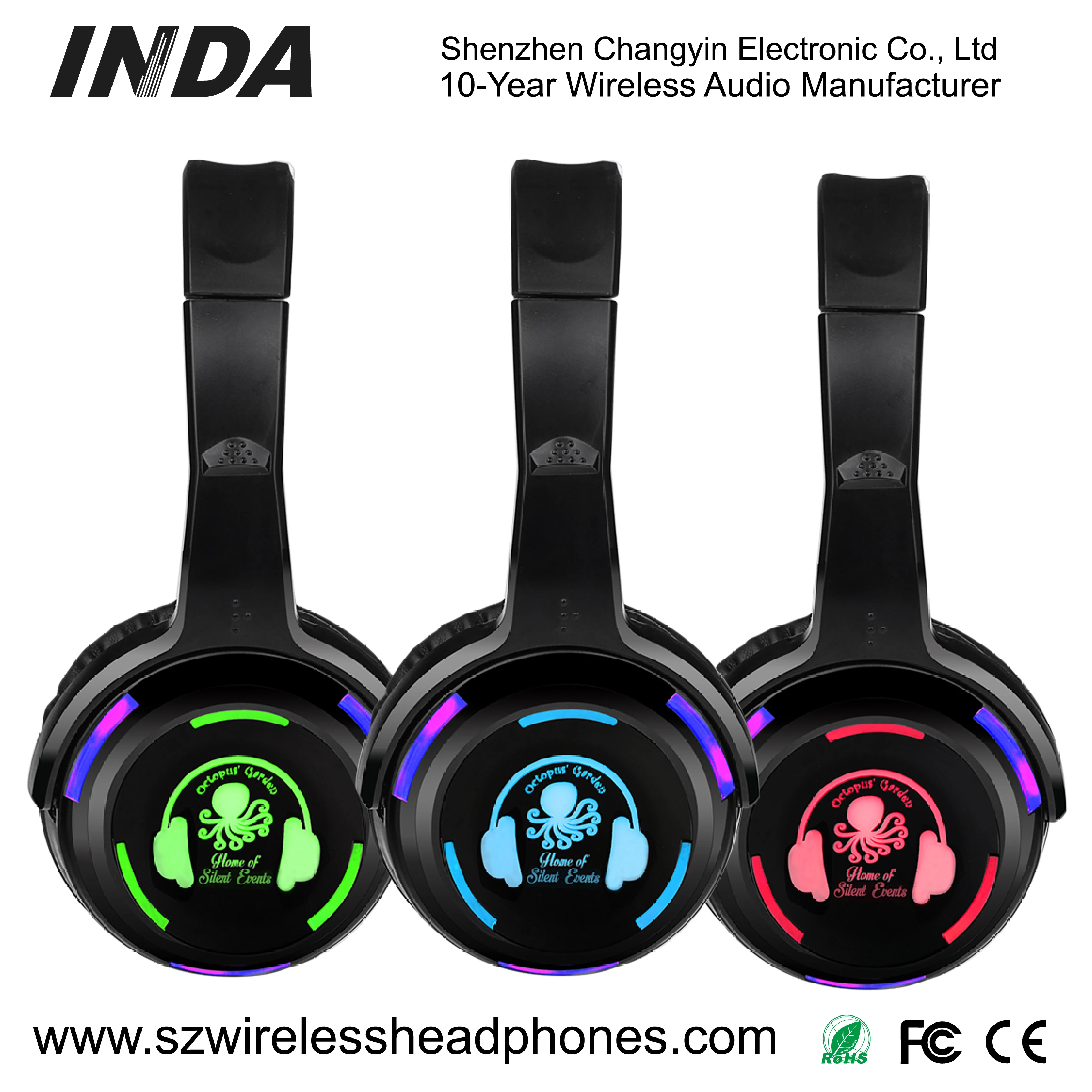 Best Selling LED Light Rechargeable Wireless Silent Disco Headphones 3 to 5 Channels Wholesale Hot