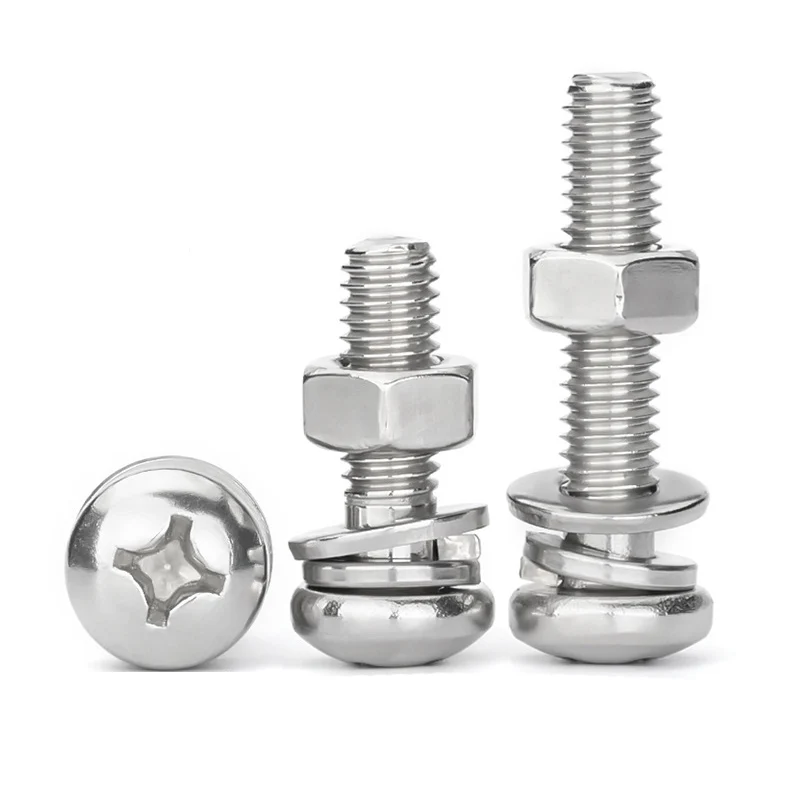 Stainless Steel Cross Round Head Screws Nut Flat Washer Set Spring Washer Combination Assembling Bolts Screw