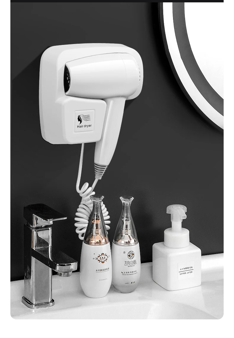 1600W High Power Custom made hair dryer household hot air fan hotel wall mount plastic hair dryer For Bathroom home