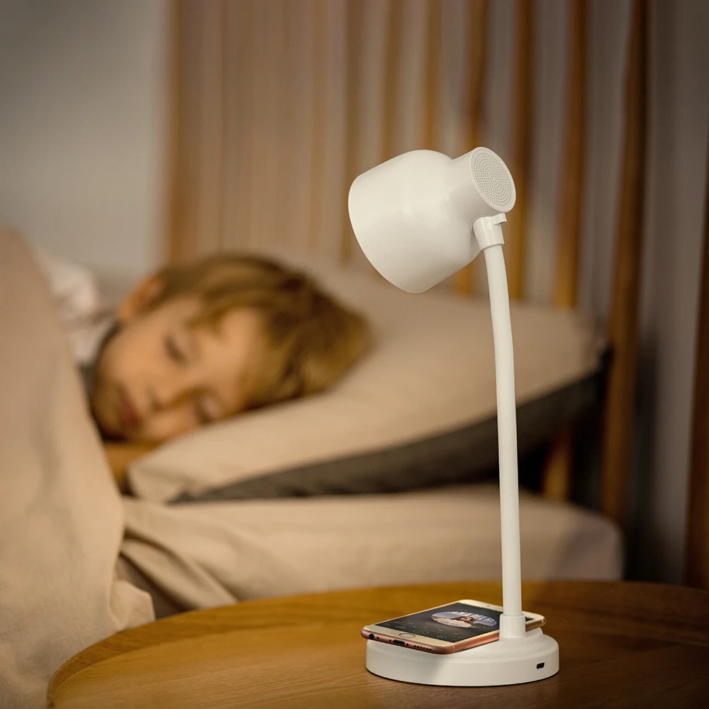 New product 2022 Multi function  3 in 1 Speaker 10W Wireless Charger Simple design Round LED Adjustable Lamp