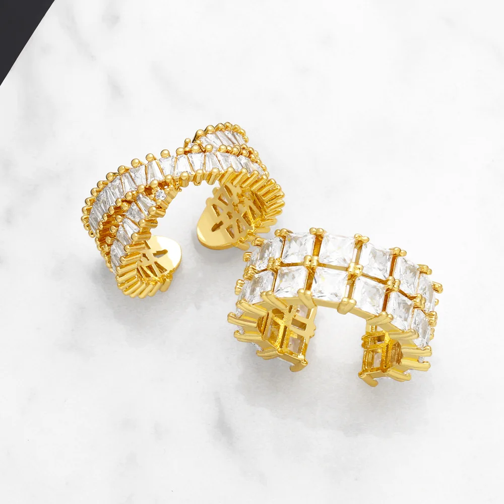 simple and high-end sense geometric zircon ring, net red temperament, light luxury niche open ring