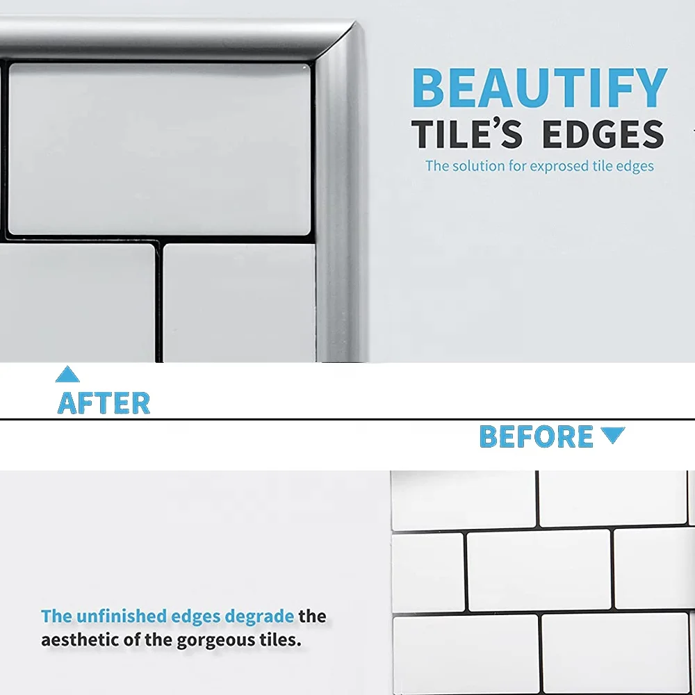 Grey Peel and Stick Vinyl Tile-Edge Trim White Color Tile Trim For Backsplash Self-Adhesive Liner For Corner Decor In Stainless