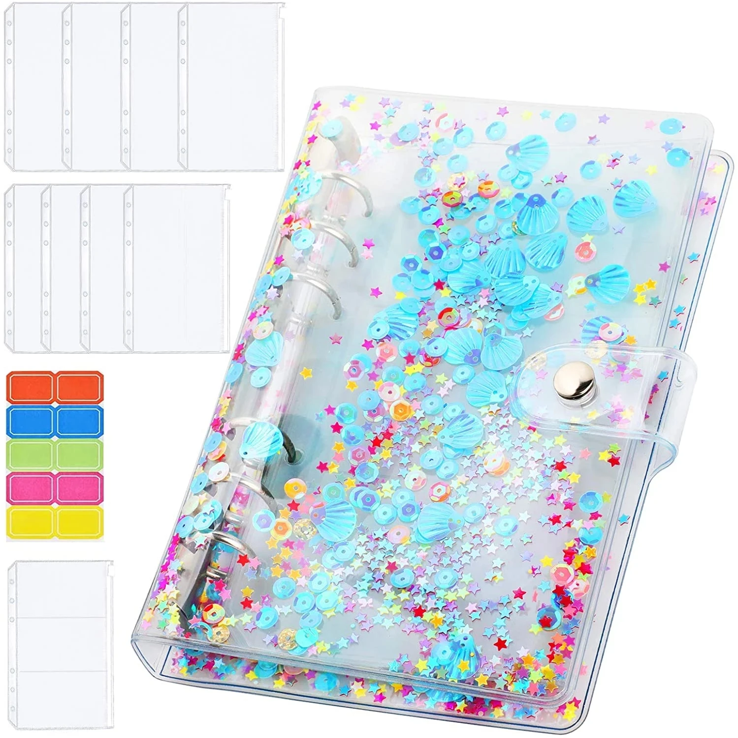 A6 Glitter mini budget binder planner with zipper cash envelopes