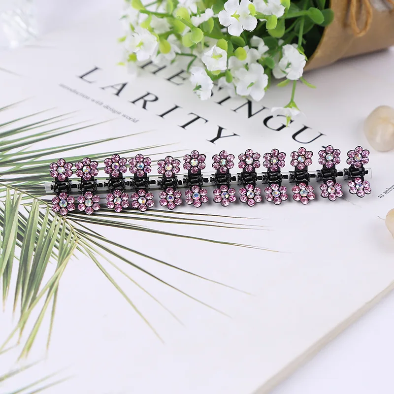 Lovely Rhinestone Color Flower Mini Plastic No-Slip Grip Jaw Glitter Teeth Clips Hairpins Claw Clips Hair Accessories For Women