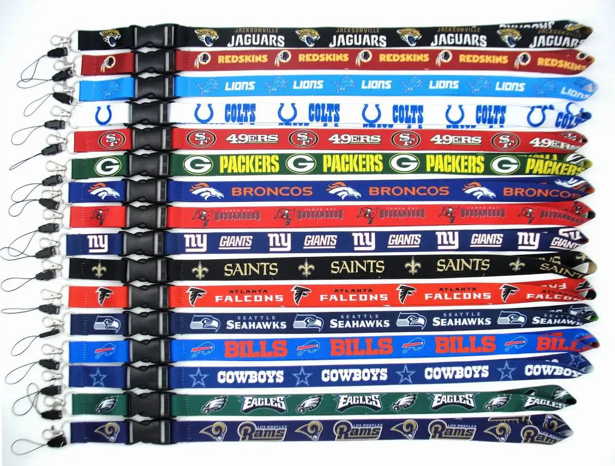 High Quality Rugby NFL Football Team Neck Custom Polyester Pink Style Lanyards ID Card Keychain