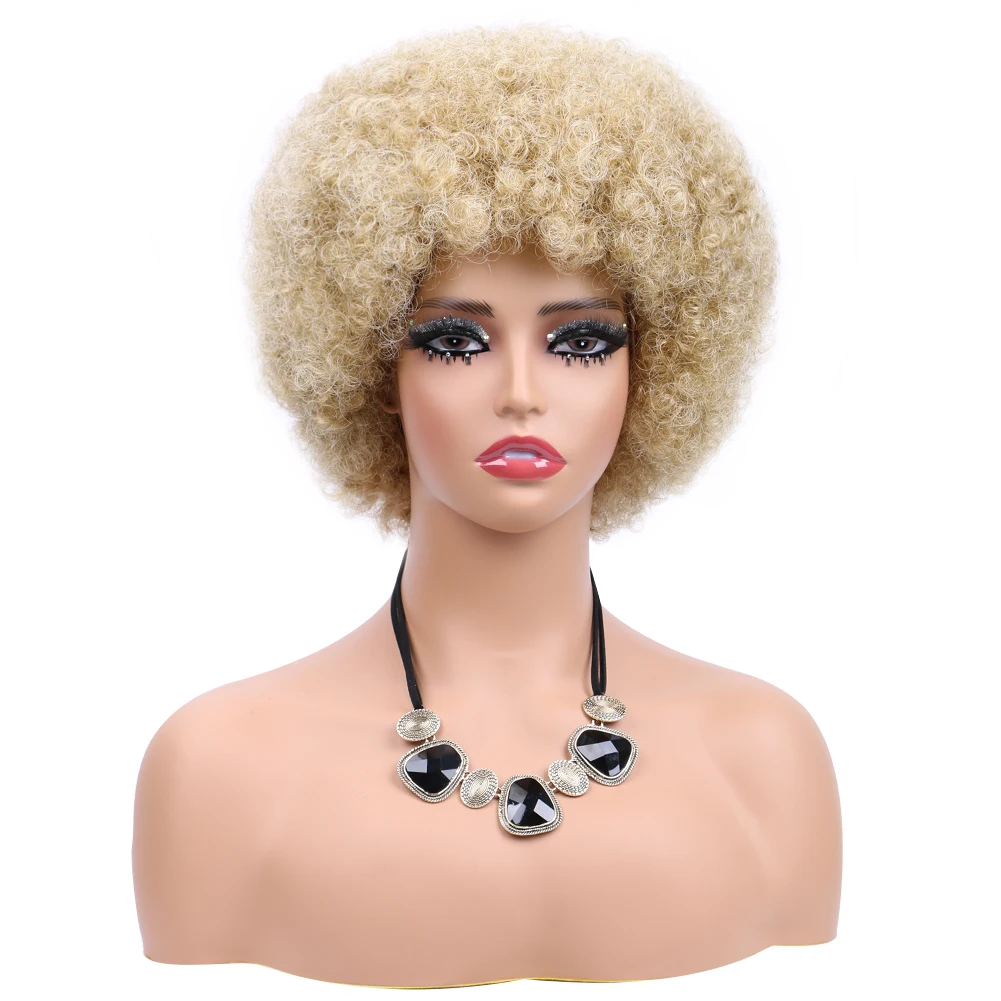 New Arrival Short Afro Curly Bouncy Big Afro Puff Wig Synthetic Soft Afro Wig For Black Women Kinky Curly Hair Wigs with Bangs