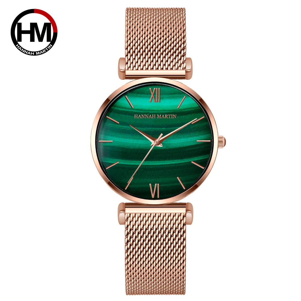 Hannah Martin 152 Fashion Golden Female Quartz Watch Luxe Stainless Steel Band Water Resistant Simple Casual Wristwatch