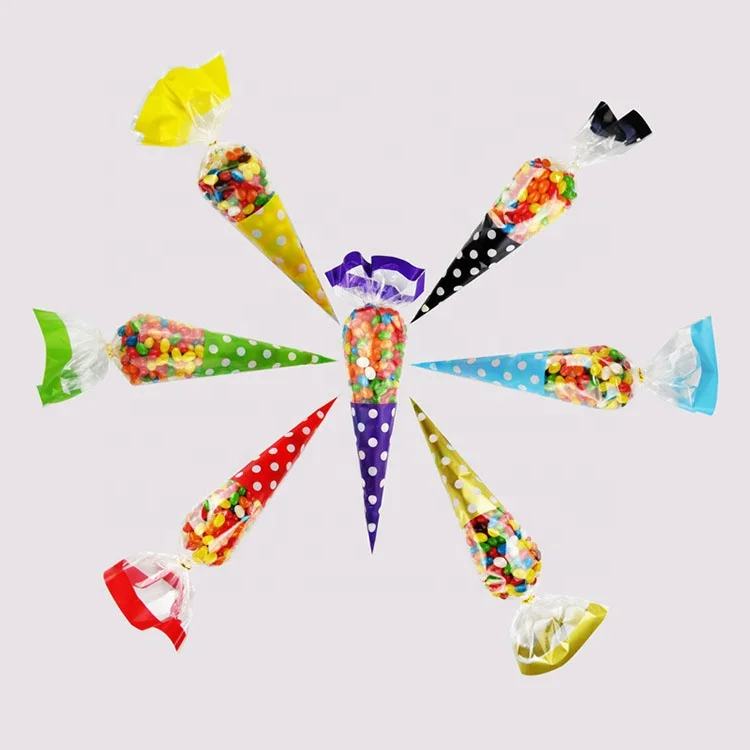 Cellophane Treat Bag Twist Ties Treat Bag For Bakery Popcorn Dessert Candy Sweet Cone Plastic Packing Bag