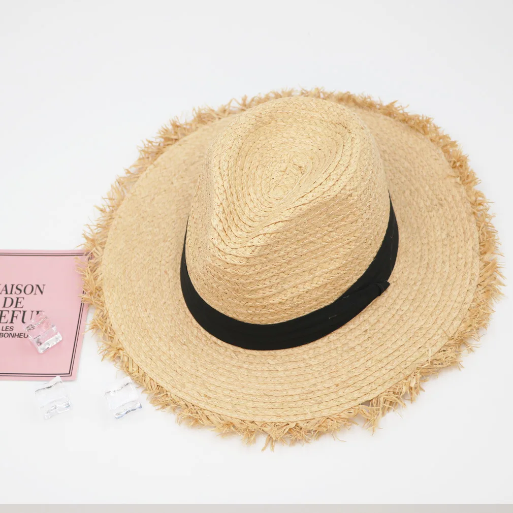 High quality panama straw hats custom logo summer women raffia straw hat